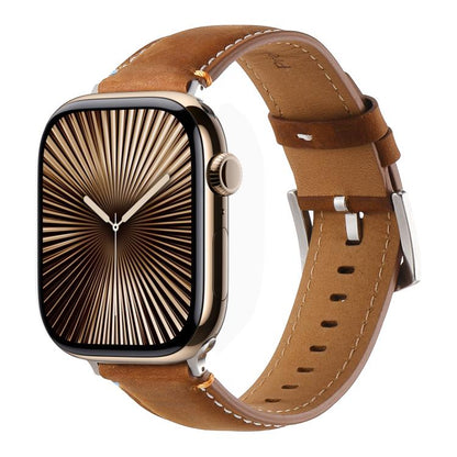 For Apple Watch 42mm / 41mm / 40mm / 38mm Kalebol Stitched Genuine Leather Watch Band(Frosted Brown) - Watch Bands by Kalebol | Online Shopping UK | buy2fix