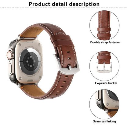 For Apple Watch 42mm / 41mm / 40mm / 38mm Kalebol Stitched Genuine Leather Watch Band(Pull Up Leather Black) - Watch Bands by Kalebol | Online Shopping UK | buy2fix