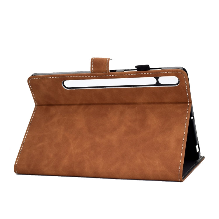 For Samsung Galaxy Tab S8 / Galaxy Tab S7 T870 Cowhide Texture Horizontal Flip Leather Case with Holder & Card Slots & Sleep / Wake-up Function(Brown) by buy2fix