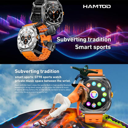 HAMTOD GT98 Headphones Smart Watch,1.53 inch, Support Bluetooth Call / NFC / Heart Rate(Silver Orange) - Smart Watches by HAMTOD | Online Shopping UK | buy2fix