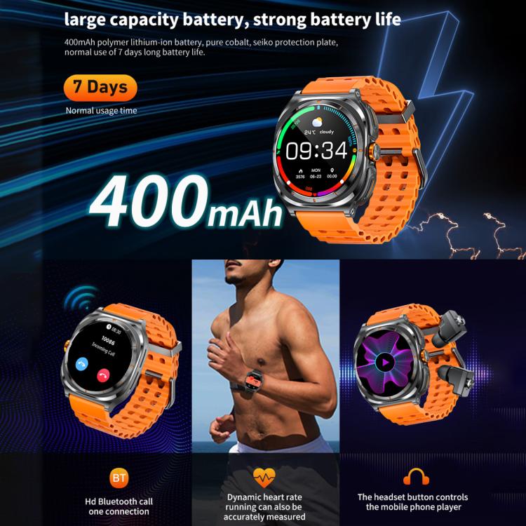 HAMTOD GT98 Headphones Smart Watch,1.53 inch, Support Bluetooth Call / NFC / Heart Rate(Silver Orange) - Smart Watches by HAMTOD | Online Shopping UK | buy2fix