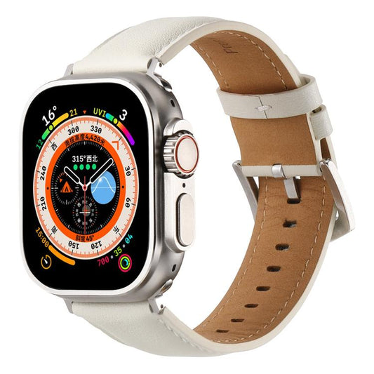 For Apple Watch 46mm / 49mm / 45mm / 44mm Kalebol Plain Genuine Leather Watch Band(White) - Watch Bands by Kalebol | Online Shopping UK | buy2fix