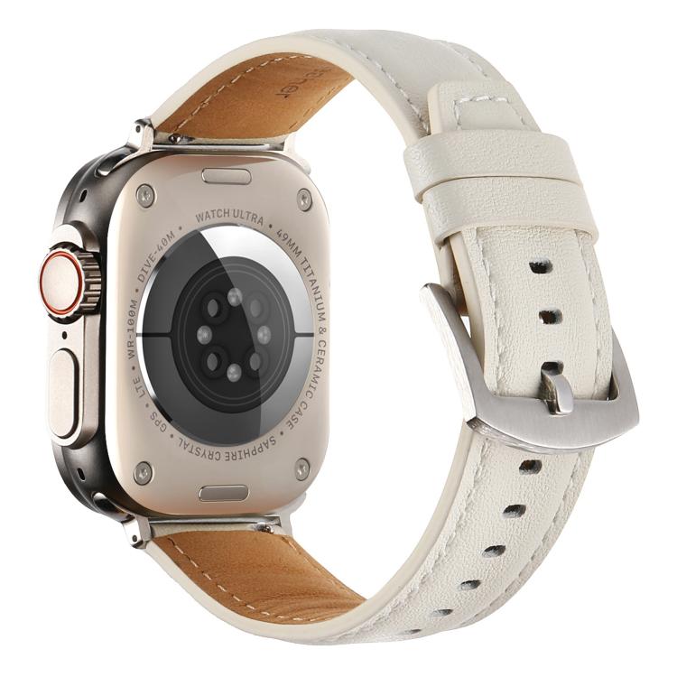 For Apple Watch 46mm / 49mm / 45mm / 44mm Kalebol Plain Genuine Leather Watch Band(White) - Watch Bands by Kalebol | Online Shopping UK | buy2fix