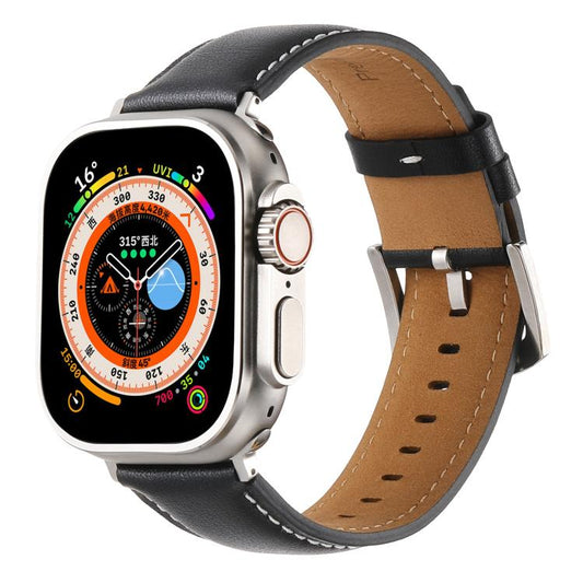 For Apple Watch 46mm / 49mm / 45mm / 44mm Kalebol Plain Genuine Leather Watch Band(Black) - Watch Bands by Kalebol | Online Shopping UK | buy2fix