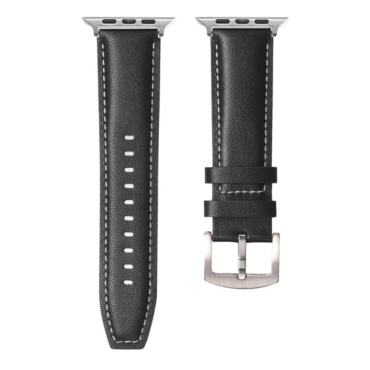 For Apple Watch 46mm / 49mm / 45mm / 44mm Kalebol Plain Genuine Leather Watch Band(Black) - Watch Bands by Kalebol | Online Shopping UK | buy2fix