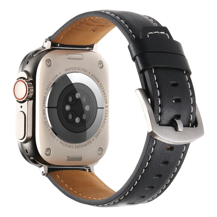 For Apple Watch 46mm / 49mm / 45mm / 44mm Kalebol Plain Genuine Leather Watch Band(Black) - Watch Bands by Kalebol | Online Shopping UK | buy2fix