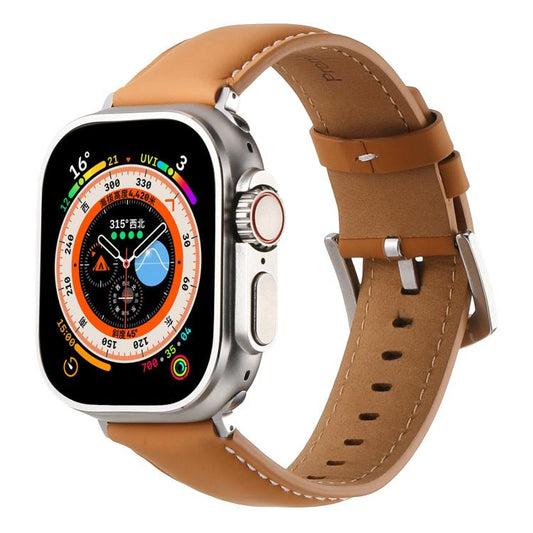 For Apple Watch 46mm / 49mm / 45mm / 44mm Kalebol Plain Genuine Leather Watch Band(Yellow Brown) - Watch Bands by Kalebol | Online Shopping UK | buy2fix