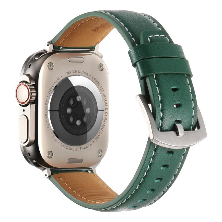 For Apple Watch 46mm / 49mm / 45mm / 44mm Kalebol Plain Genuine Leather Watch Band(Green) - Watch Bands by Kalebol | Online Shopping UK | buy2fix
