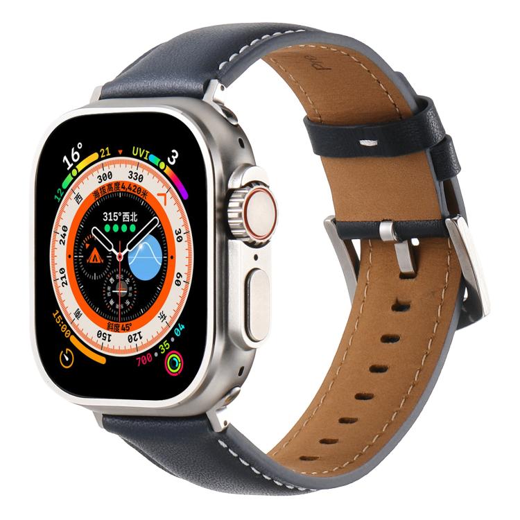 For Apple Watch 46mm / 49mm / 45mm / 44mm Kalebol Plain Genuine Leather Watch Band(Dark Blue) - Watch Bands by Kalebol | Online Shopping UK | buy2fix