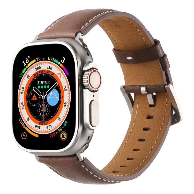 For Apple Watch 46mm / 49mm / 45mm / 44mm Kalebol Plain Genuine Leather Watch Band(Dark Brown) - Watch Bands by Kalebol | Online Shopping UK | buy2fix