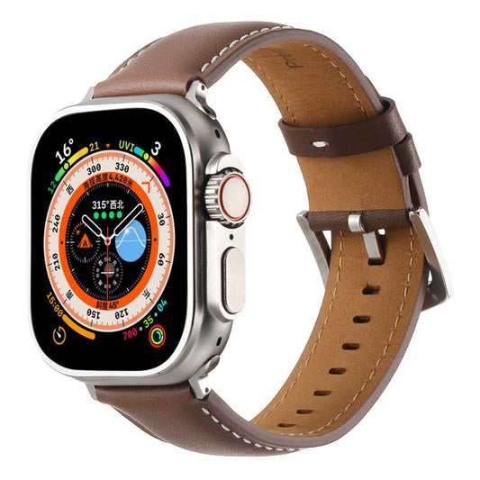 For Apple Watch 46mm / 49mm / 45mm / 44mm Kalebol Plain Genuine Leather Watch Band(Dark Brown) - Watch Bands by Kalebol | Online Shopping UK | buy2fix