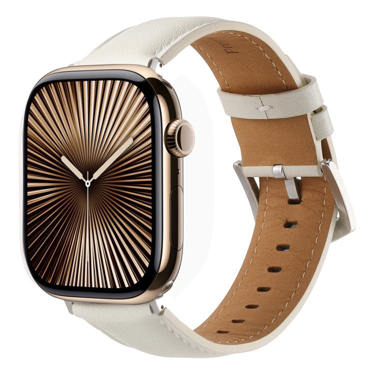 For Apple Watch 42mm / 41mm / 40mm / 38mm Kalebol Plain Genuine Leather Watch Band(White) - Watch Bands by Kalebol | Online Shopping UK | buy2fix