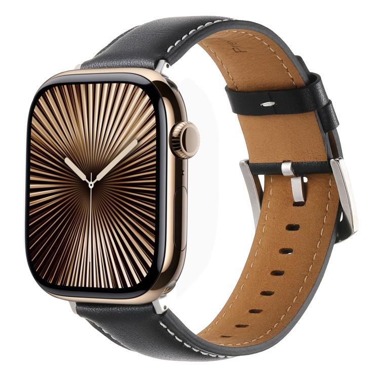 For Apple Watch 42mm / 41mm / 40mm / 38mm Kalebol Plain Genuine Leather Watch Band(Black) - Watch Bands by Kalebol | Online Shopping UK | buy2fix