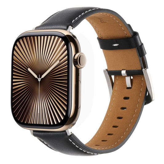 For Apple Watch 42mm / 41mm / 40mm / 38mm Kalebol Plain Genuine Leather Watch Band(Black) - Watch Bands by Kalebol | Online Shopping UK | buy2fix