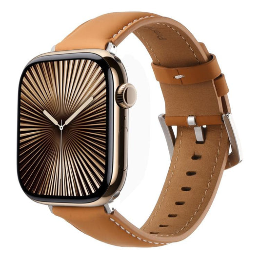 For Apple Watch 42mm / 41mm / 40mm / 38mm Kalebol Plain Genuine Leather Watch Band(Yellow Brown) - Watch Bands by Kalebol | Online Shopping UK | buy2fix