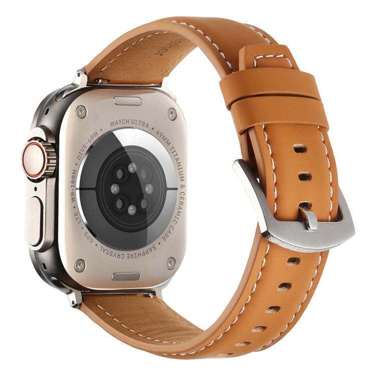 For Apple Watch 42mm / 41mm / 40mm / 38mm Kalebol Plain Genuine Leather Watch Band(Yellow Brown) - Watch Bands by Kalebol | Online Shopping UK | buy2fix