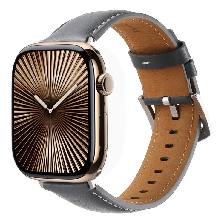 For Apple Watch 42mm / 41mm / 40mm / 38mm Kalebol Plain Genuine Leather Watch Band(Grey) - Watch Bands by Kalebol | Online Shopping UK | buy2fix