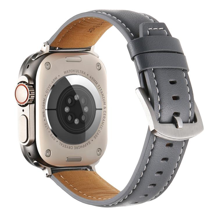For Apple Watch 42mm / 41mm / 40mm / 38mm Kalebol Plain Genuine Leather Watch Band(Grey) - Watch Bands by Kalebol | Online Shopping UK | buy2fix
