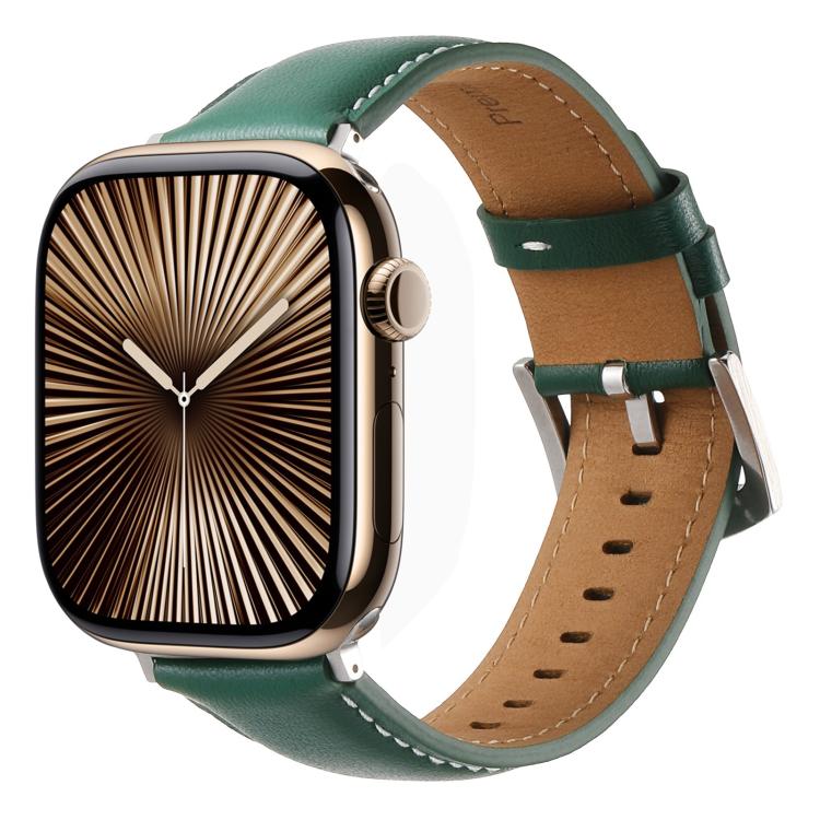 For Apple Watch 42mm / 41mm / 40mm / 38mm Kalebol Plain Genuine Leather Watch Band(Green) - Watch Bands by Kalebol | Online Shopping UK | buy2fix