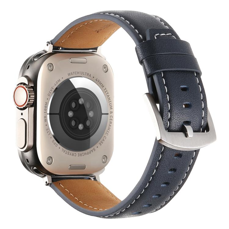 For Apple Watch 42mm / 41mm / 40mm / 38mm Kalebol Plain Genuine Leather Watch Band(Dark Blue) - Watch Bands by Kalebol | Online Shopping UK | buy2fix