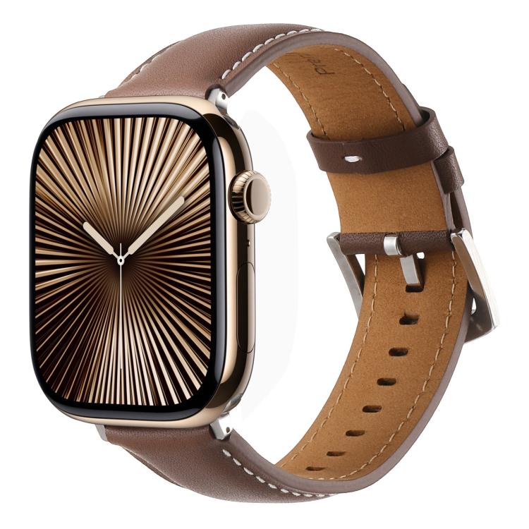 For Apple Watch 42mm / 41mm / 40mm / 38mm Kalebol Plain Genuine Leather Watch Band(Dark Brown) - Watch Bands by Kalebol | Online Shopping UK | buy2fix