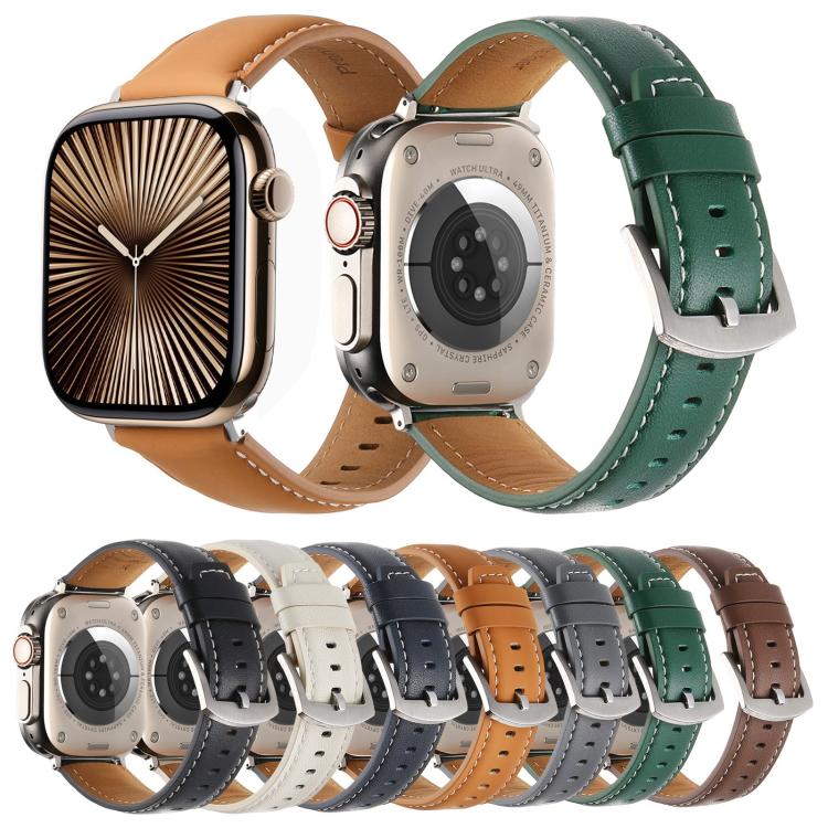 For Apple Watch 46mm / 49mm / 45mm / 44mm Kalebol Plain Genuine Leather Watch Band(Black) - Watch Bands by Kalebol | Online Shopping UK | buy2fix