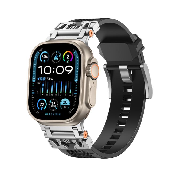 For Apple Watch 46mm / 49mm / 45mm / 44mm Kalebol Armor TPU Watch Band(Silver Black) - Watch Bands by Kalebol | Online Shopping UK | buy2fix