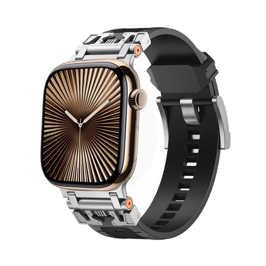 For Apple Watch 42mm / 41mm / 40mm / 38mm Kalebol Armor TPU Watch Band(Silver Black) - Watch Bands by Kalebol | Online Shopping UK | buy2fix