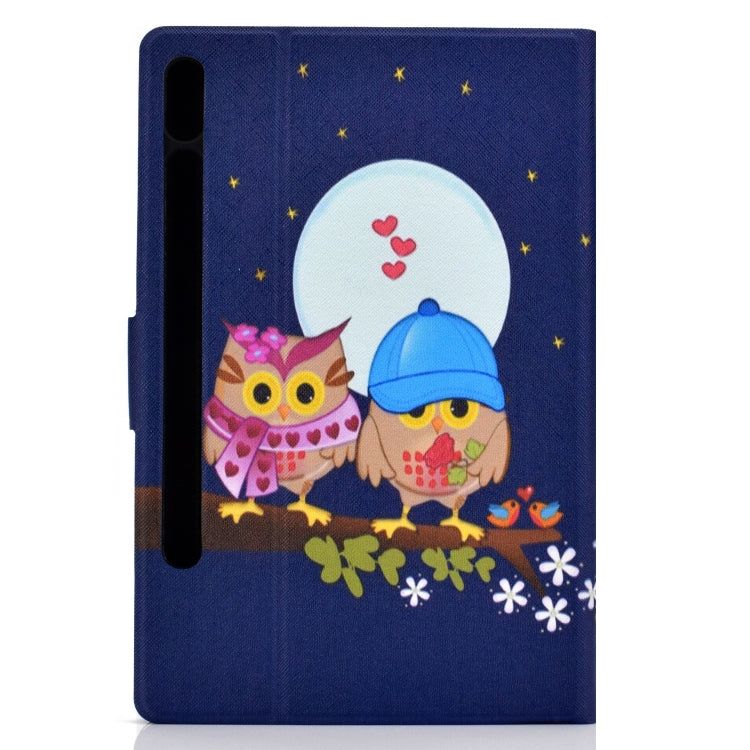For Samsung Galaxy Tab S8 / Galaxy Tab S7 T870 Electric Pressed Left Right Flat Leather Case with Sleep Function Pen Cover & Card Slot & Holder(Couple Owls) by buy2fix