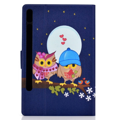 For Samsung Galaxy Tab S8 / Galaxy Tab S7 T870 Electric Pressed Left Right Flat Leather Case with Sleep Function Pen Cover & Card Slot & Holder(Couple Owls) by buy2fix