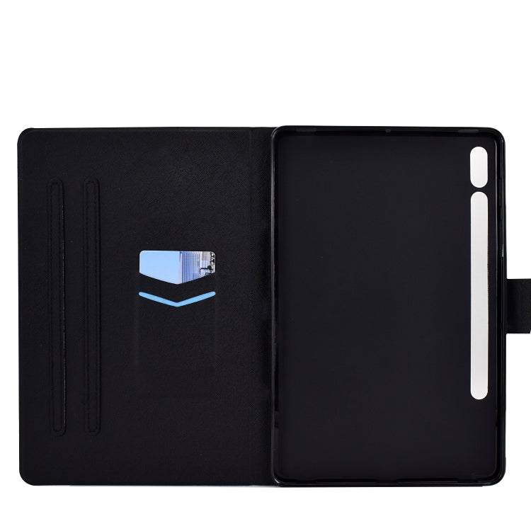 For Samsung Galaxy Tab S8 / Galaxy Tab S7 T870 Electric Pressed Left Right Flat Leather Case with Sleep Function Pen Cover & Card Slot & Holder(Couple Owls) by buy2fix