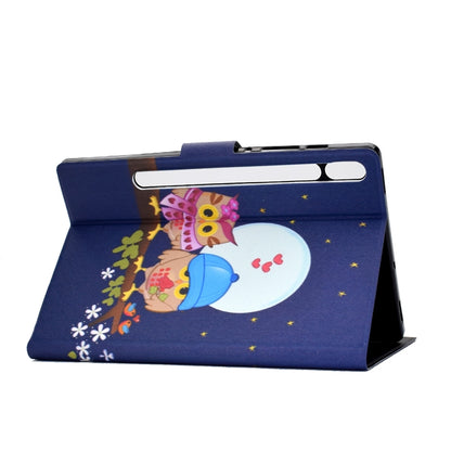 For Samsung Galaxy Tab S8 / Galaxy Tab S7 T870 Electric Pressed Left Right Flat Leather Case with Sleep Function Pen Cover & Card Slot & Holder(Couple Owls) by buy2fix