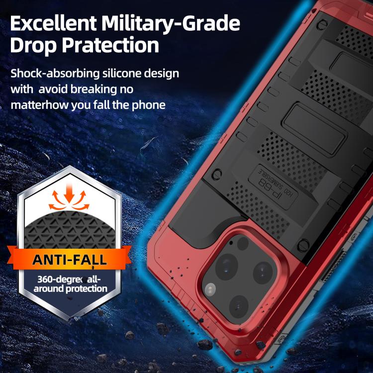 For iPhone 16 Pro Max Four-proof Metal Hybrid Silicone Phone Case(Red) - iPhone 16 Pro Max Cases by buy2fix | Online Shopping UK | buy2fix