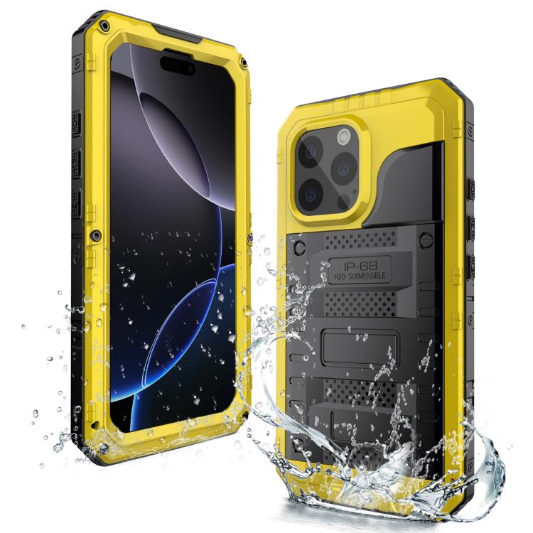 For iPhone 16 Pro Four-proof Metal Hybrid Silicone Phone Case(Yellow) - iPhone 16 Pro Cases by buy2fix | Online Shopping UK | buy2fix