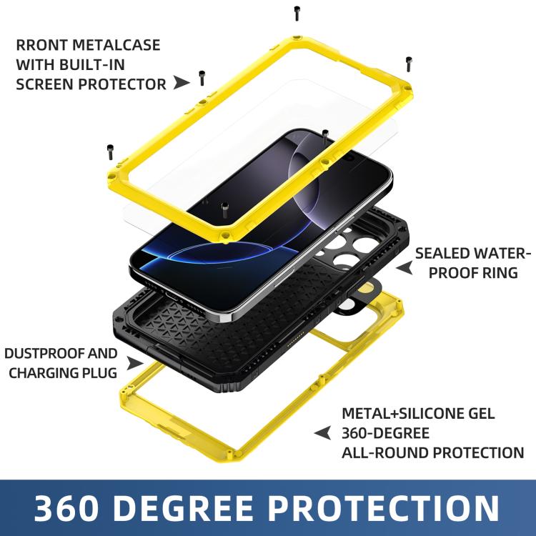 For iPhone 16 Pro Four-proof Metal Hybrid Silicone Phone Case(Yellow) - iPhone 16 Pro Cases by buy2fix | Online Shopping UK | buy2fix