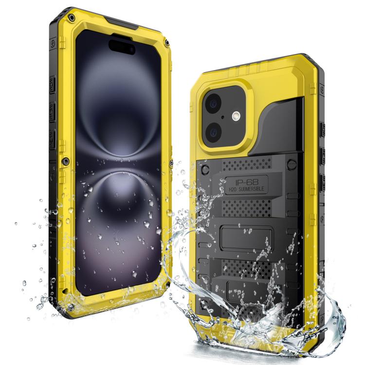 For iPhone 16 Plus Four-proof Metal Hybrid Silicone Phone Case(Yellow) - iPhone 16 Plus Cases by buy2fix | Online Shopping UK | buy2fix