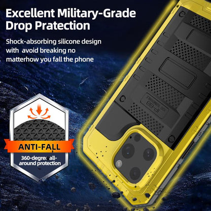 For iPhone 16 Plus Four-proof Metal Hybrid Silicone Phone Case(Yellow) - iPhone 16 Plus Cases by buy2fix | Online Shopping UK | buy2fix