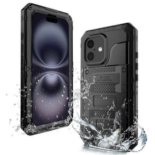For iPhone 16 Plus Four-proof Metal Hybrid Silicone Phone Case(Black) - iPhone 16 Plus Cases by buy2fix | Online Shopping UK | buy2fix