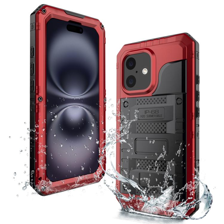 For iPhone 16 Four-proof Metal Hybrid Silicone Phone Case(Red) - iPhone 16 Cases by buy2fix | Online Shopping UK | buy2fix