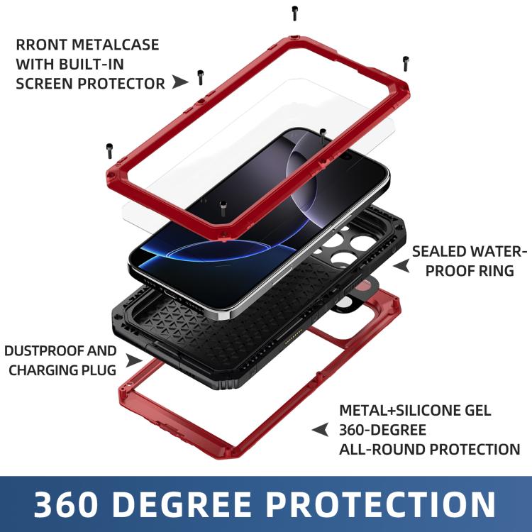 For iPhone 16 Four-proof Metal Hybrid Silicone Phone Case(Red) - iPhone 16 Cases by buy2fix | Online Shopping UK | buy2fix