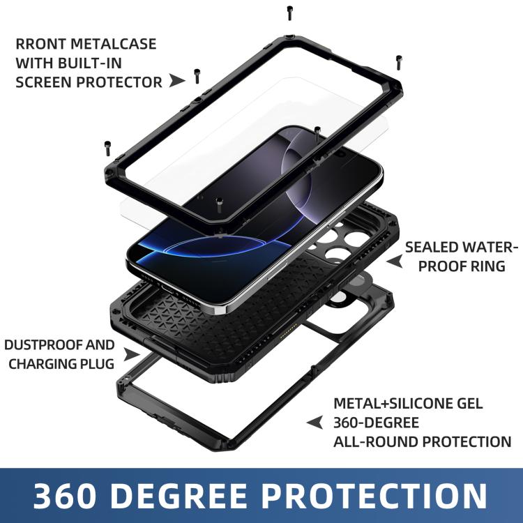 For iPhone 16 Four-proof Metal Hybrid Silicone Phone Case(Black) - iPhone 16 Cases by buy2fix | Online Shopping UK | buy2fix