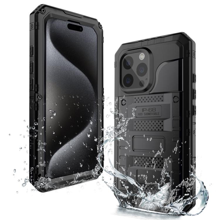 For iPhone 15 Pro Max Four-proof Metal Hybrid Silicone Phone Case(Black) - iPhone 15 Pro Max Cases by buy2fix | Online Shopping UK | buy2fix