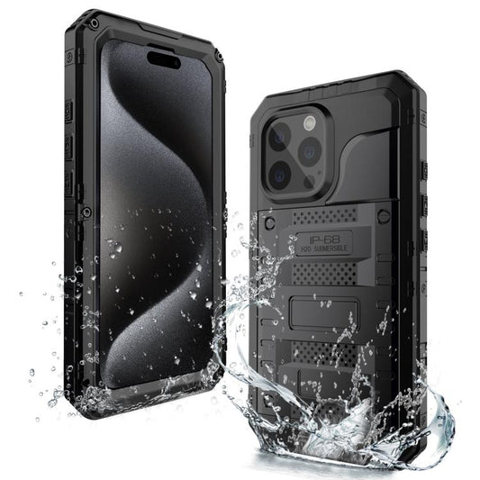 For iPhone 15 Pro Max Four-proof Metal Hybrid Silicone Phone Case(Black) - iPhone 15 Pro Max Cases by buy2fix | Online Shopping UK | buy2fix