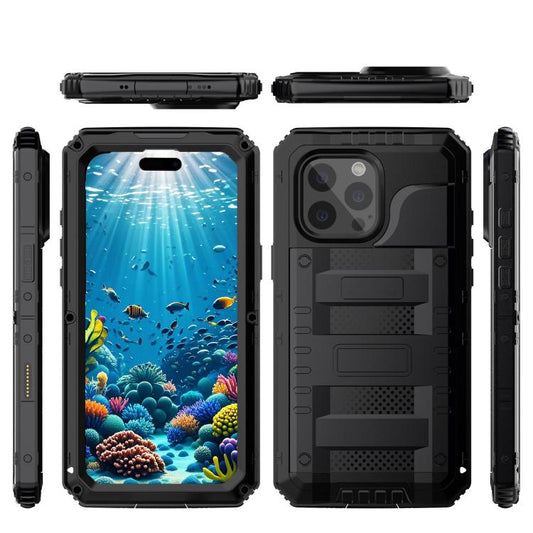 For iPhone 15 Pro Max Four-proof Metal Hybrid Silicone Phone Case(Black) - iPhone 15 Pro Max Cases by buy2fix | Online Shopping UK | buy2fix