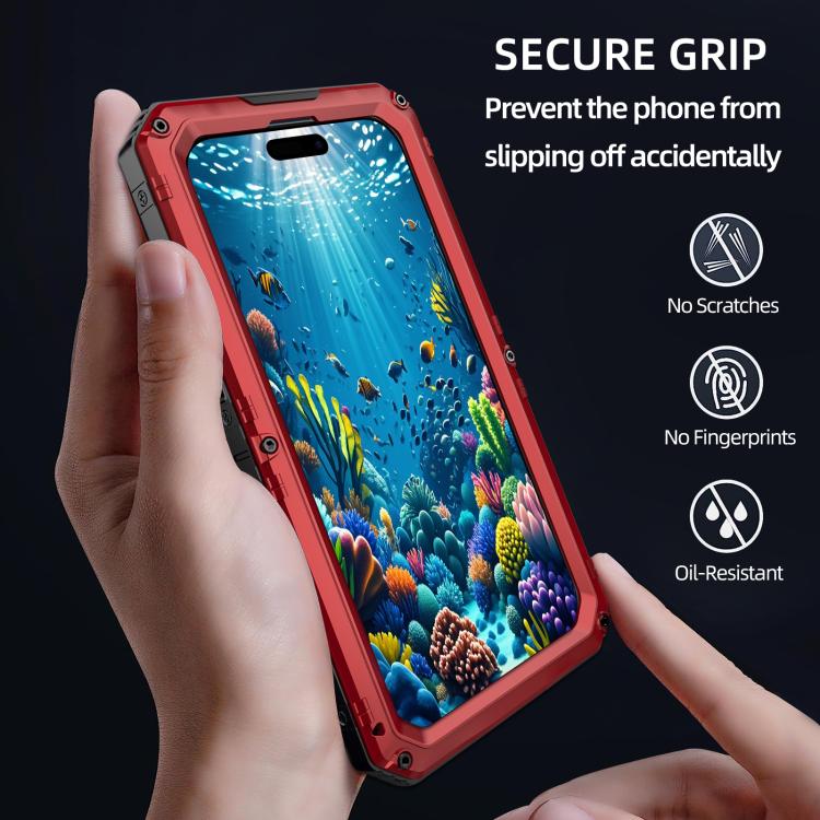 For iPhone 15 Plus Four-proof Metal Hybrid Silicone Phone Case(Red) - iPhone 15 Plus Cases by buy2fix | Online Shopping UK | buy2fix