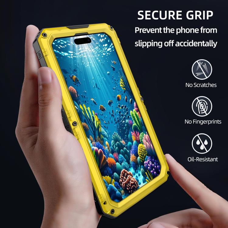 For iPhone 15 Plus Four-proof Metal Hybrid Silicone Phone Case(Yellow) - iPhone 15 Plus Cases by buy2fix | Online Shopping UK | buy2fix