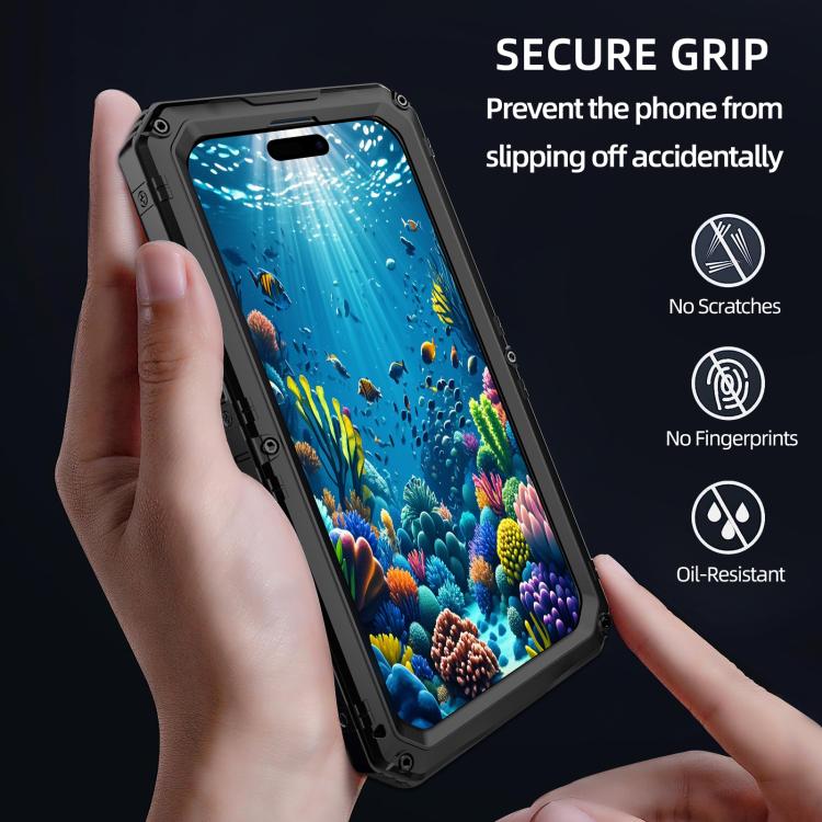For iPhone 15 Plus Four-proof Metal Hybrid Silicone Phone Case(Black) - iPhone 15 Plus Cases by buy2fix | Online Shopping UK | buy2fix