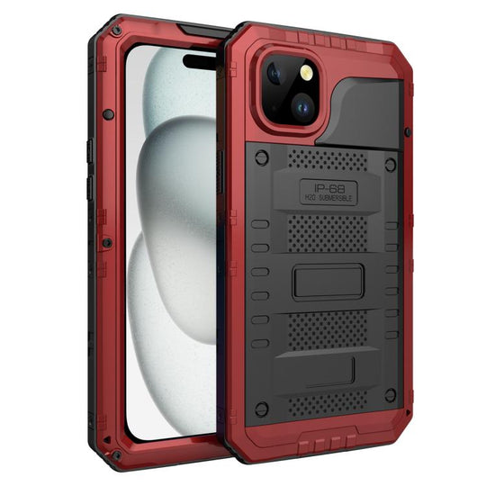 For iPhone 15 Four-proof Metal Hybrid Silicone Phone Case(Red)