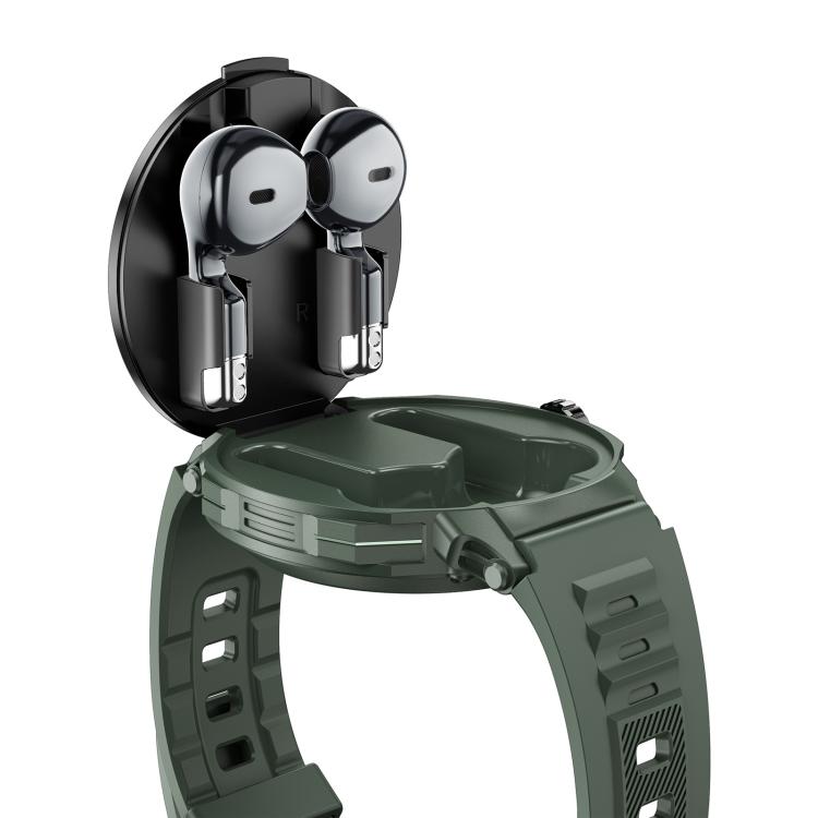 D11 1.46 inch 2 in 1 Bluetooth Earphone Smart Watch, Support Bluetooth Call / NFC / Heart Rate(Green) - Smart Watches by buy2fix | Online Shopping UK | buy2fix