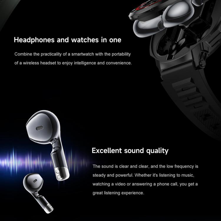 D11 1.46 inch 2 in 1 Bluetooth Earphone Smart Watch, Support Bluetooth Call / NFC / Heart Rate(Green) - Smart Watches by buy2fix | Online Shopping UK | buy2fix
